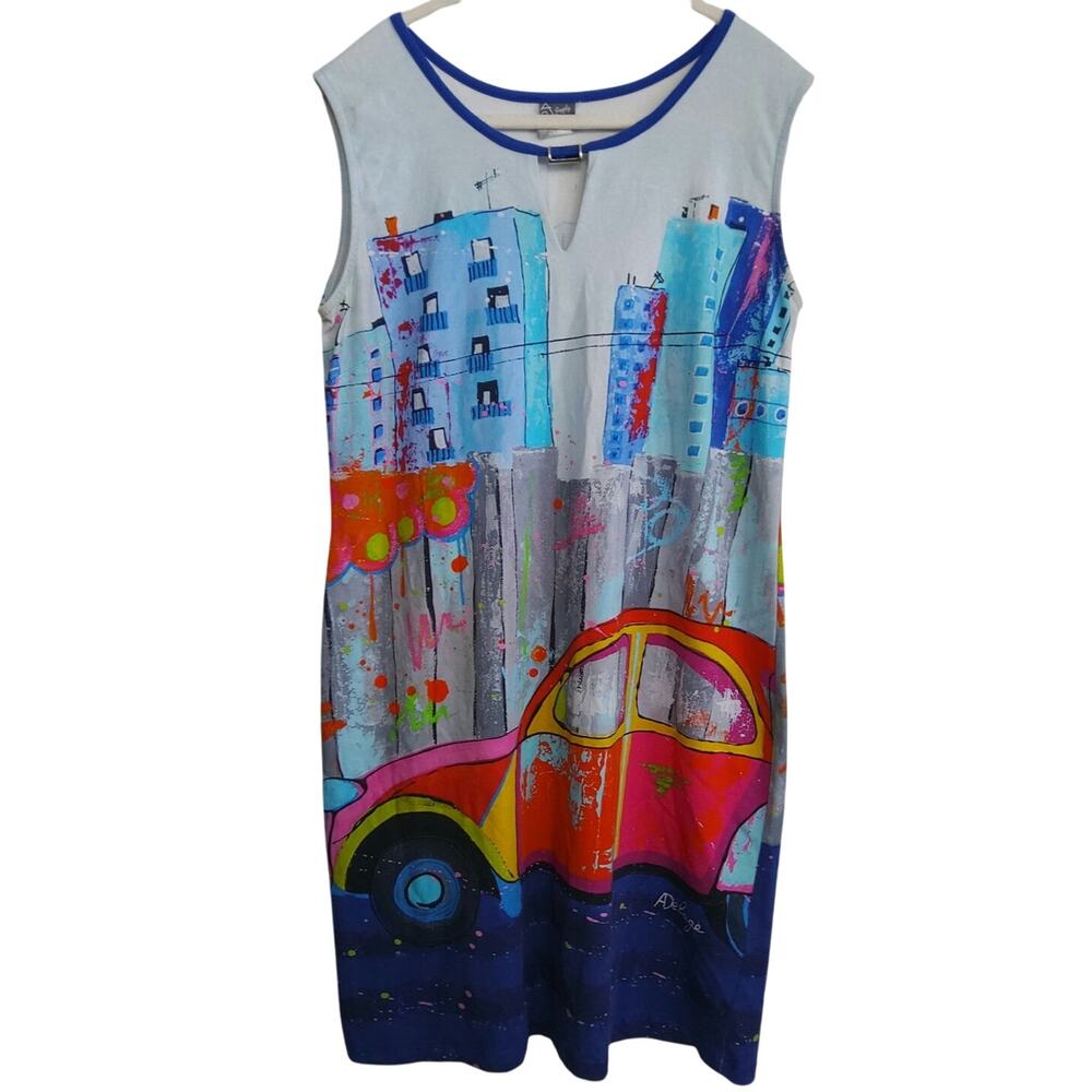 Rare Dolcezza Art to wear tank dress  sz L Wo festival Dopamine cotton Op Art